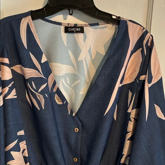 Chicwish Navy and Pink Floral Dress - Picture 2 of 4